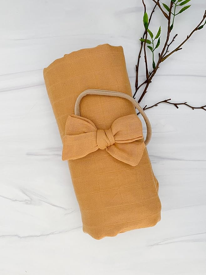 Premium Swaddle Blanket by BWD - 70% Viscose & 30% Organic Cotton, 47x47 Inches - Neutral Baby Swaddle Set for Newborns and Infants (Mustard)