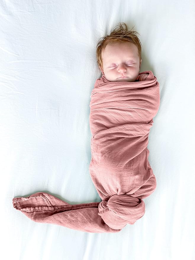 BWD Baby Swaddle Blanket – Ultra-Soft Bamboo Viscose & Organic Cotton Muslin – Lightweight, Breathable, Stretchy – Newborn Essential 47" (Dusty Rose)