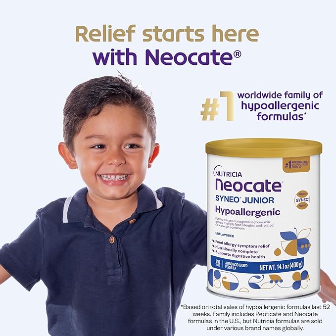 Nutricia Neocate Junior - Hypoallergenic, Dairy-free, Amino Acid-Based Formula for 1+ Years - For Toddlers, Kids & Teens - Powdered Formula - Chocolate - 14.1 oz can (Case of 1)