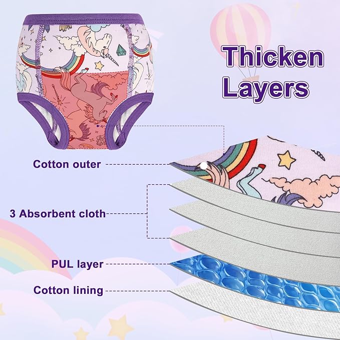 MOEMOE BABY Training Underwear 10 Packs Absorbent Potty Training Pants for Boys and Girls Cotton Pee Pants 2-9T