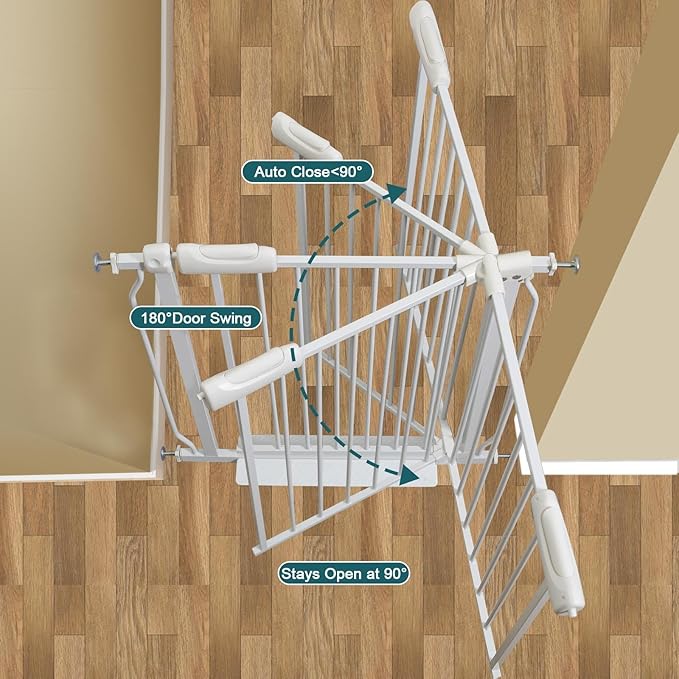 Extra Wide Baby Gates Large Long Dog Gates for The House Doorways Stairs Pressure Mount Dog Pet Gate Walk Through Metal Child Indoor Safety Gates (White, 86.3"-105"/219-267CM)