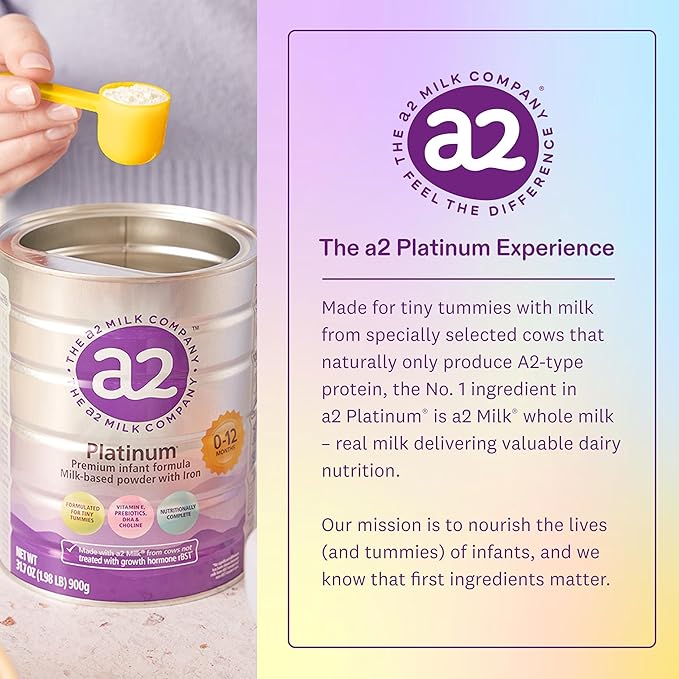 a2 Platinum® Premium Infant Formula for Babies Ages 0-12 Months, Whole Milk Powder-Based Formula with Iron, Nutritionally Complete, Made with Pure and Natural a2 Milk®, 31.7- oz Can, Pack of 6