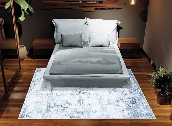Bloom Rugs Caria Washable Non-Slip 5x7 Rug - Blue/Gray Modern Abstract Area Rug for Living Room, Bedroom, Dining Room, and Kitchen - Exact Size: 5' x 7'