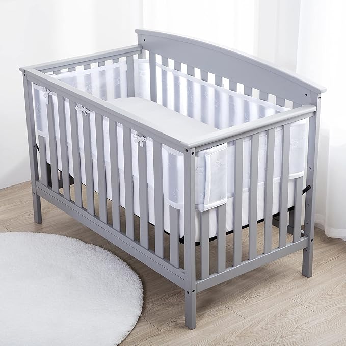 BreathableBaby Breathable Mesh Liner for Full-Size Cribs, Sheer Deluxe 5mm Mesh, Stars (Size 4FS Covers 3 or 4 Sides)