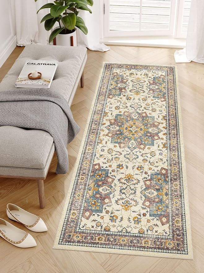 Dripex Tribal Washable Runner Rug-2x5 Non-Slip Non-Shedding Runners for Hallways Stain Resistant Kitchen Mat Laundry Entryway Carpet Runner for Doorway Entrance Bedroom Living Room Decor