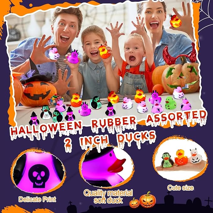 Light up Halloween Rubber Ducks Glow in The Dark Halloween Duckies in Bulk Ducking Baby Bath Toys for Trick or Treating Goodie Bag Fillers Halloween Party Favors Toys Gifts for Kids (24)