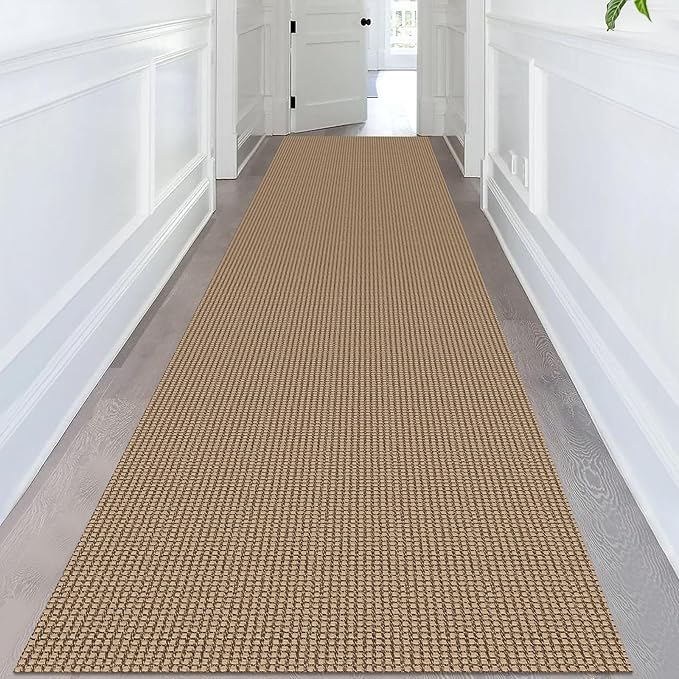 KOZYFLY Extra Long Runners for Hallways 3x14 ft Washable Kitchen Runner Non Slip Rubber Backed Hallway Rug Cotton Entryway Runner Rug Floor Carpet for Indoor Hall, Kitchen, Stair, Tan/Orange/Brown