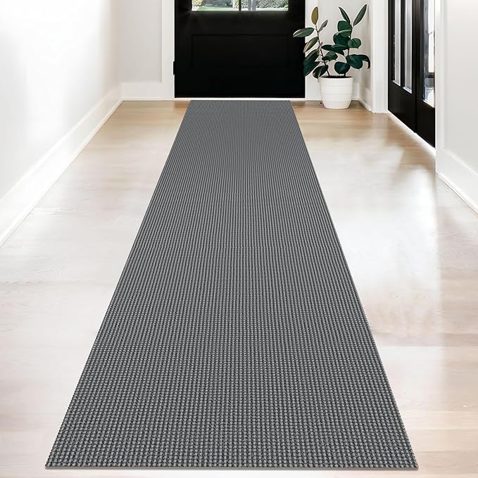 KOZYFLY Long Runners for Hallways 2x12 ft Washable Kitchen Runner Non Slip Rubber Backed Hallway Rugs Cotton Entryway Runner Rug Floor Carpet for Indoor Hall, Backdoor, Kitchen, Grey/Dark Grey