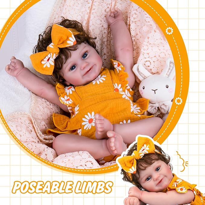 Aori Lifelike Reborn Baby Dolls - 20'' Realistic Laughing Newborn Baby Girl with Weighted Cloth Body and Hand-Rooted Hair, Reborn Doll Gift for Girls Kids Adults 3+