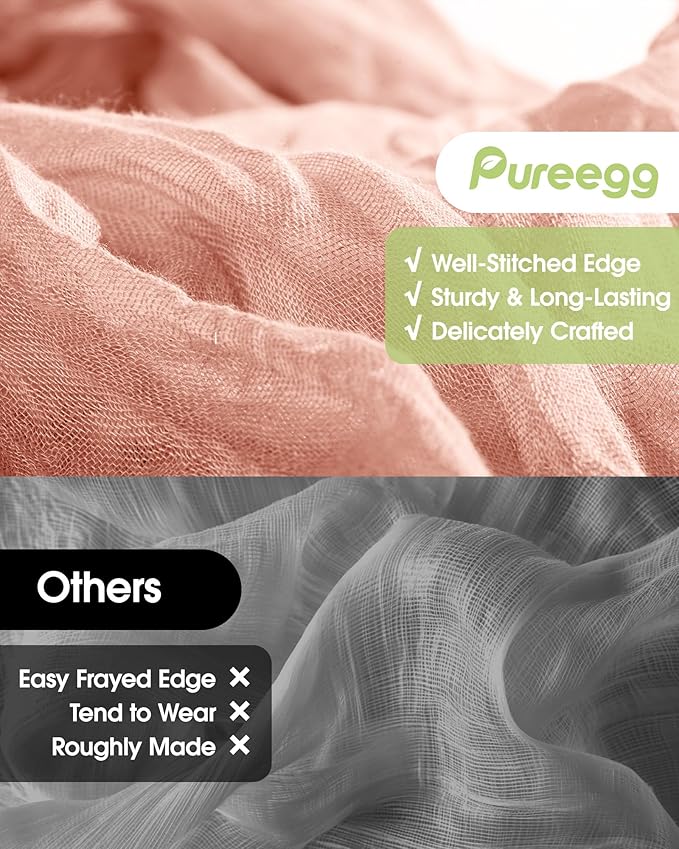 Pureegg 6-Pack Cheese Cloths Table Runner, 120'' Boho Table Cloth Decorations for Party, Baby Shower, Wedding and Farmhouse, Fabric Room Decor, Dusty Pink