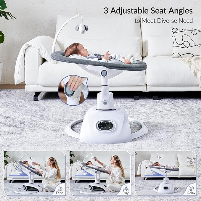 Baby Swing for Infants Electric Automatic Multi Motion Newborn for Girl & Boy with Remote Control, 5 Speed, 13 Melodies, Light Gray