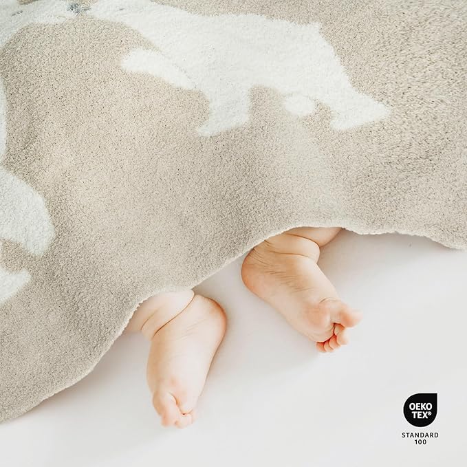 EVERGRACE Soft Plush Baby Blanket for Boys Girls with Print Animal Pattern, Fleece Fuzzy Toddler Nursery Blanket Lightweight Warm Cozy Throw Blanket for Baby Crib, Couch, Bed, Bear, Beige, 50"x60"