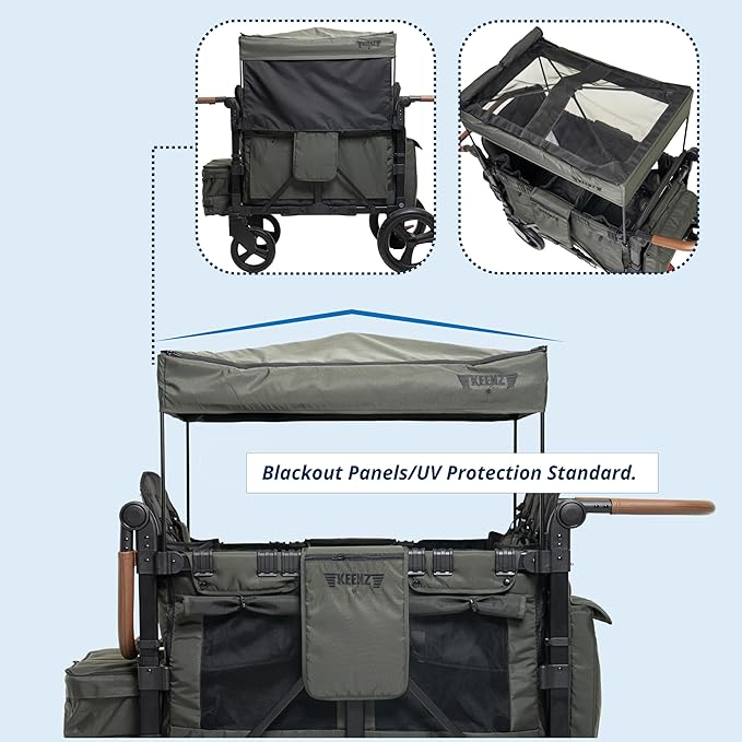 Keenz XC+ EVO - Luxury Comfort Stroller Wagon | Foldable 4 Passenger Quad Seater with Adjustable Canopy | Pine Green