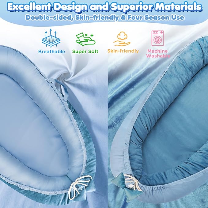 Baby Lounger - Baby Lounger for Newborn 0-24 Months, Breathable & Soft Cotton and Velvet Cover Baby Nest, Portable Cozy Infant Lounger for Home and Travel, Ideal Baby Essentials & Shower Gifts