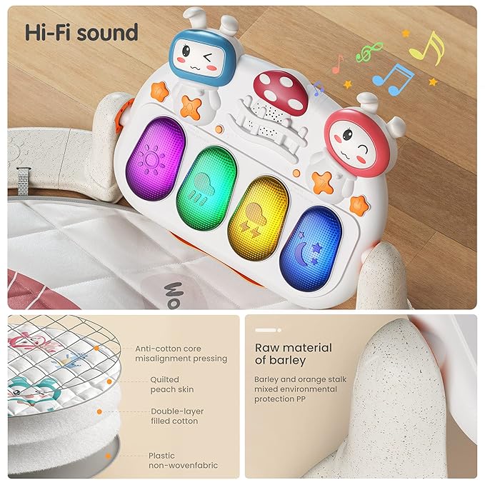 TUMAMA Remote Control Baby Gym Play Mat, Activity Gym with Music and Lights, Detachable Play Piano Gym for Newborn Baby Boys Girls Christmas Holiday Birthday Gifts, Round (Lion)