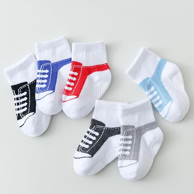 EPEIUS Unisex Baby Girls Boys Non-Slip Socks (Set of 6)