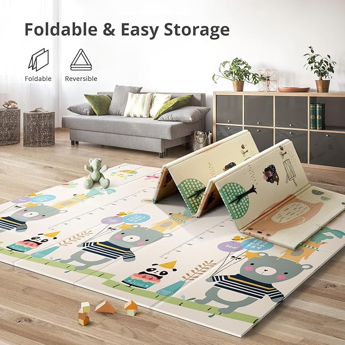 UANLAUO Baby Play Mat,71"x 79"Extra Large Playmats,Foldable Baby Play Mat for Floor,Non-Toxic Tummy Time and Crawling Playmat,Thick Foam Play Mat for Baby,Reversible Portable for Infant,Toddler