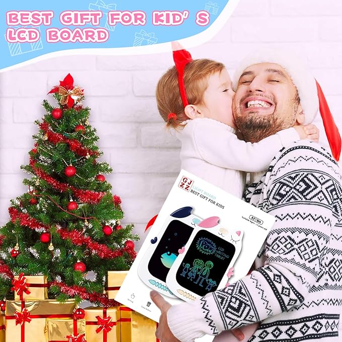 GJZZ Drawing Doodle Board Toys for 3 4 5 6 7 Year Old Girls Boys Gifts, LCD Writing Tablet and Scribble Board Learning Toy for Kids, Birthday Gift for Toddler - Pink White