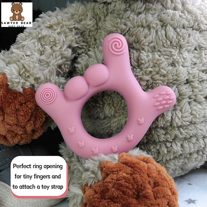 I Love You Silicone Hand Teether, Teethers for Babies 3-6 Months, Soft Teething Toys 6-12 Months bpa Free, Massaging Teething Relief (Blush Pink)