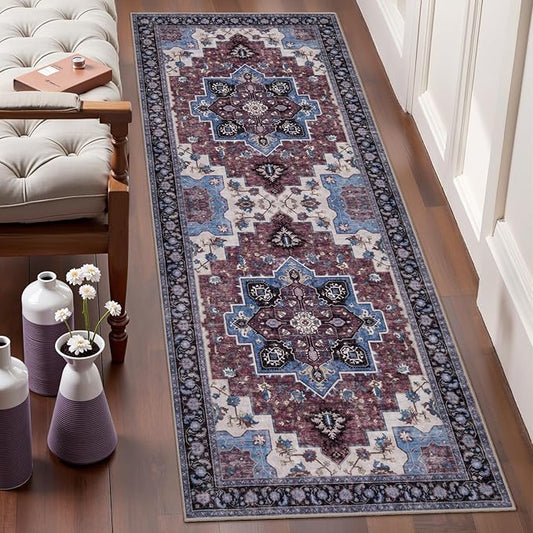 Ciicool Washable Runner Non Slip, 2'x6' Hallway Rug Vintage Kitchen Rugs Carpet for Bedroom Laundry Bathroom Decor