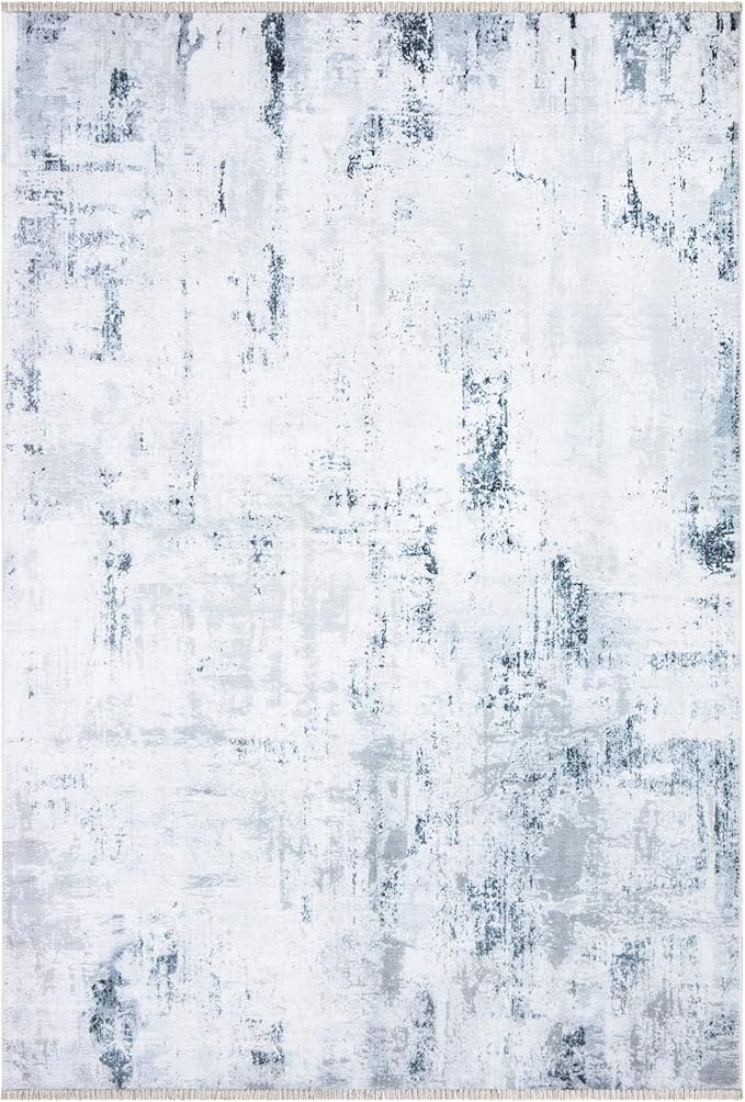 Bloom Rugs Caria Washable Non-Slip 6x9 Rug - Ivory/Silver/Blue Modern Abstract Area Rug for Living Room, Bedroom, Dining Room, and Kitchen - Exact Size: 6' x 9'