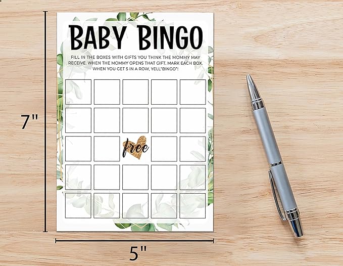 Baby Shower Game Cards, Baby Bingo Game, Tropical Jungle Theme Party Cards for Gender Neutral Boys or Girls, Set of 30 Cards(Green006)