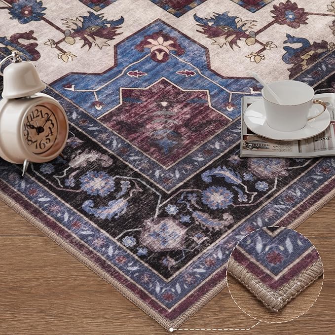 Ciicool Washable Vintage Area Rug, 2x3ft Small Boho Rug, Ultra Soft Rugs for Entryway, Non-Slip Entry Rugs Oriental Low-Pile Indoor Mat Floor Carpet for Entrance Bedroom Kitchen Bathroom Foyer Decor