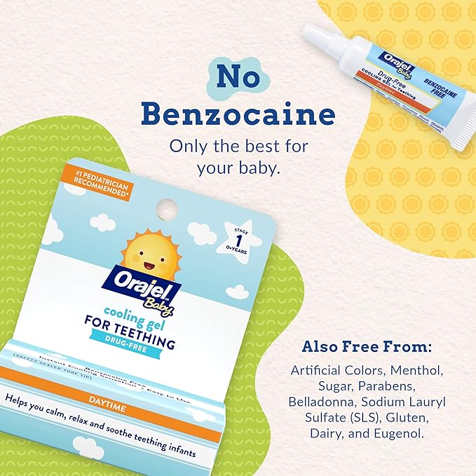 Orajel Baby Daytime Cooling Gel for Teething, Drug-Free, #1 Pediatrician Recommended Brand for Teething*, One .33oz Tube