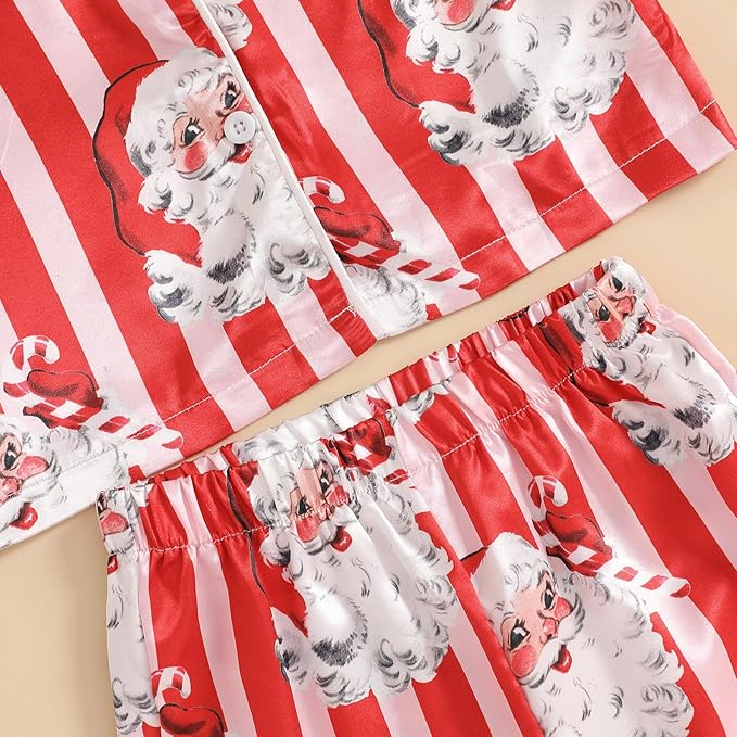 Toddler Kids Baby Girl Solid Pjs Ruffle Long Sleeve Button Shirt Top and Pants Cotton 2Piece Pajamas Set