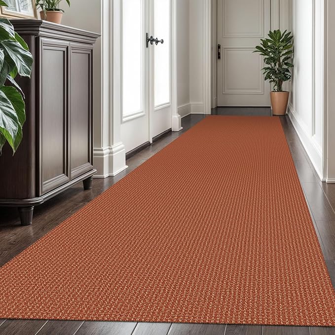 KOZYFLY Extra Long Runners for Hallways 3x16 ft Washable Kitchen Runner Non Slip Rubber Backed Hallway Rug Cotton Entryway Runner Rug Floor Carpet for Indoor Hall, Kitchen, Stair, Orange/Tan