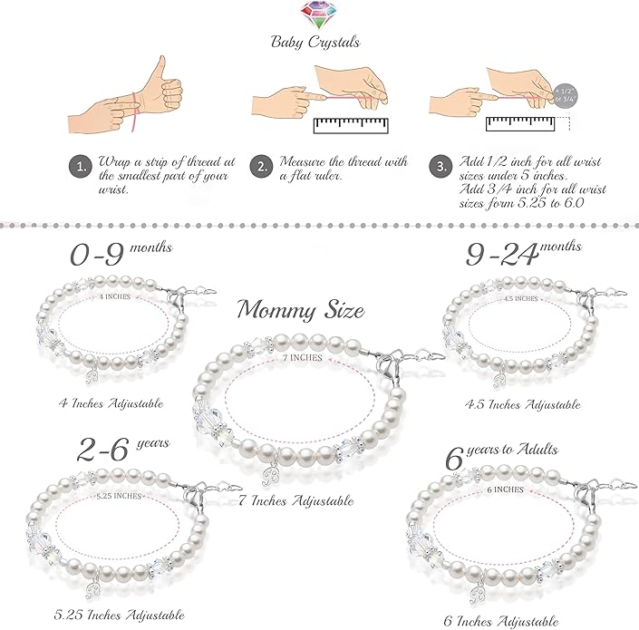 925 Sterling Silver Initial Bracelet, White Pearl Charm Bracelet, A-Z Letter Charms, Personalized Baby Jewelry, Baptism Gifts for Girl or Boy, Birthday Gifts, Crystal Bracelets for Girls