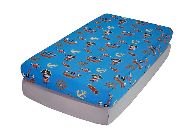 Everyday Kids 2 Pack Fitted Boys Crib Sheet, 100% Soft Breathable Microfiber Baby Sheet, Fits Standard Size Crib Mattress 28in x 52in, Nursery Sheet - Pirates/Grey