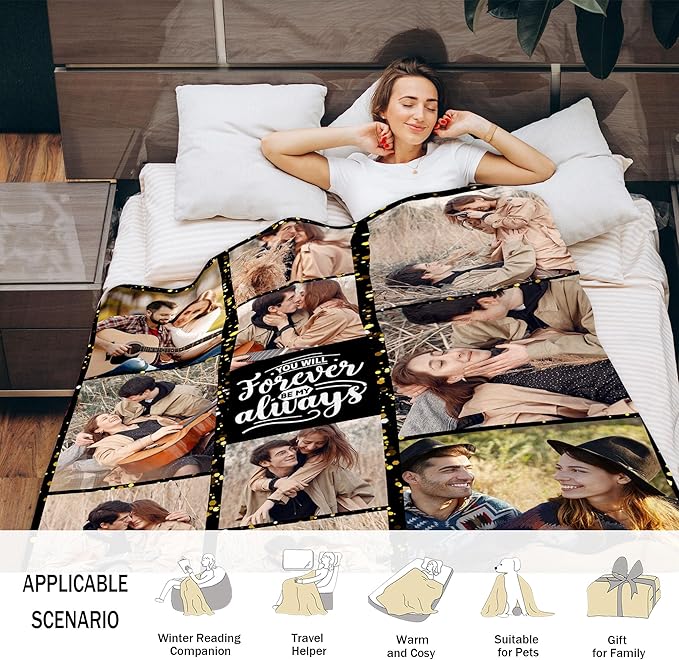 Custom Photo Blanket, Personalized for Couple, Boyfriend & Girlfriend - Perfect for Christmas & Birthday Gifts