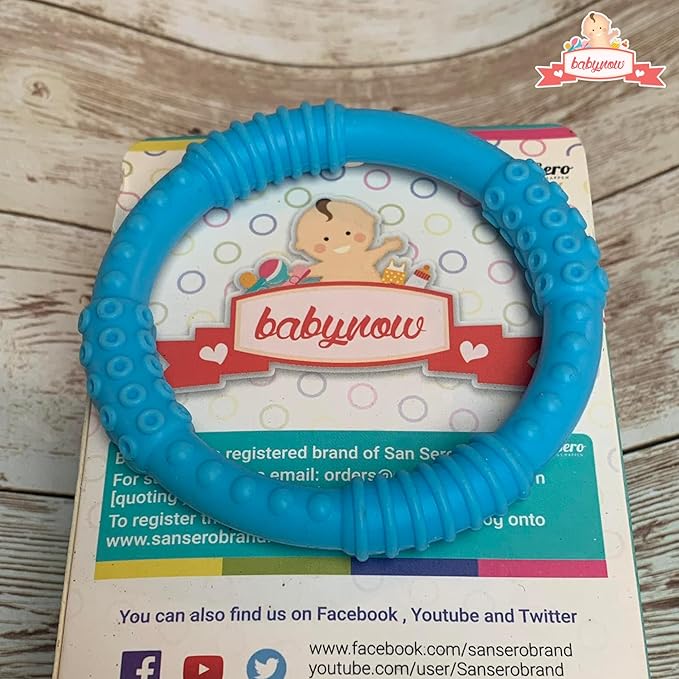 Babynow Teething Rings - Sensory Teether Ring Pacifiers for Babies 0-12 Months Sensory Chew Toy Safe Toddler Comforter Soother Infant Dummie Toy - Blue 2 Pack