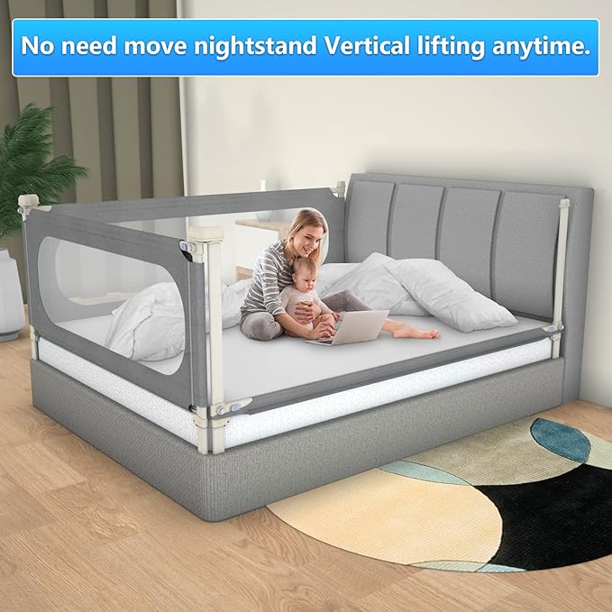 MagicFox Bed Rails for Toddlers, Extra Tall 32 Levels of Height Adjustment Specially Designed for Twin, Full, Queen, King Size - Safety Bed Guard Rails for Kids (Grey, 1 Side:78.74"(L) ×27"(H))