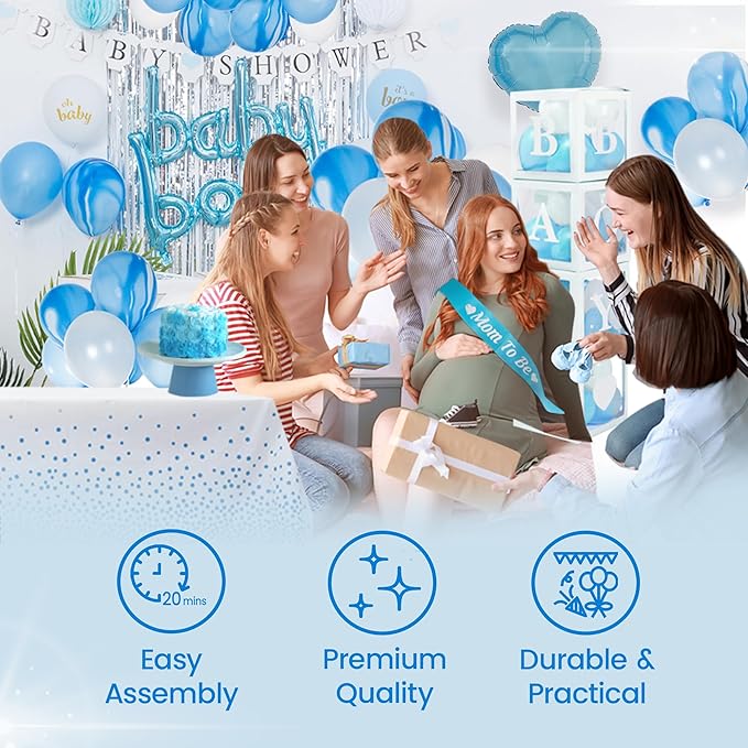 Baby Shower Decorations for Boy - All-in-One Inclusive Baby Boy Shower Blue Decorations JUMBO 165 Pcs Set - Welcome First Birthday Photo Shoot Decor Balloons Arch Boxes with Letters Kit