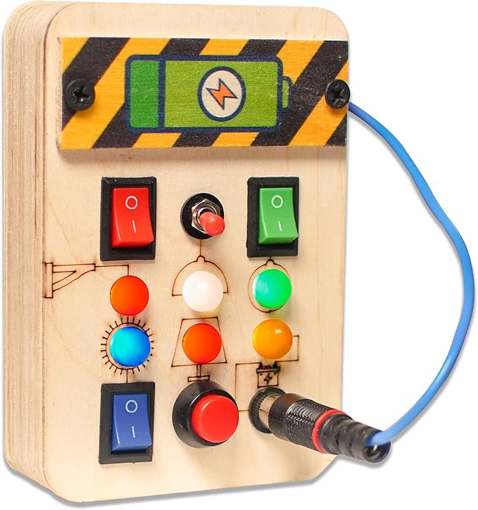 Busy Board V1.5 with LED Light, Sensory Toys for Toddlers 1-3, Montessori Toys with Toggle Switch, Travel Toys for Educational Toddler Activities for 1 2 3 4 Y Old Boys & Girls, Beige