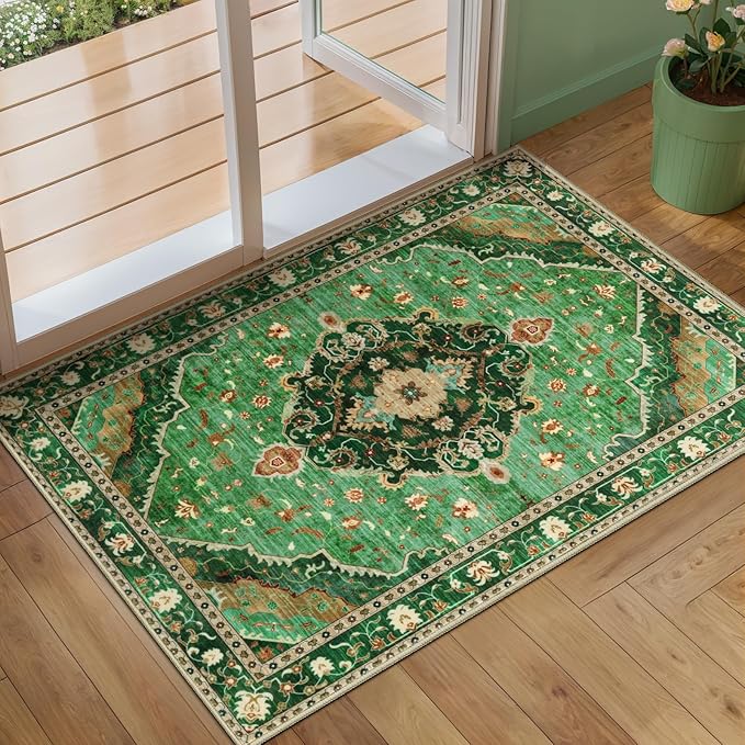 Ciicool Washable Vintage Area Rug, 2x3ft Small Boho Rug, Ultra Soft Rugs for Entryway, Non-Slip Entry Rugs Oriental Low-Pile Indoor Mat Floor Carpet for Entrance Bedroom Kitchen Bathroom Foyer Decor
