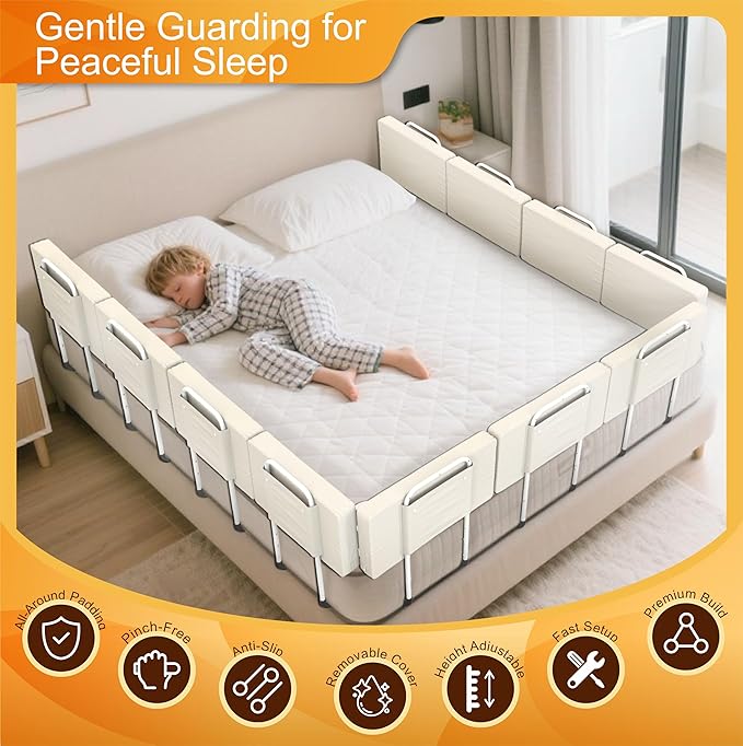 Bed Rail for Toddlers, Adjustable Baby Bed Rail Guard for Twin and Full Size Beds, Bed Safety Rails for Children with Non-Slip Base, Removable Washable Cover, Easy Installation (2 Pack)