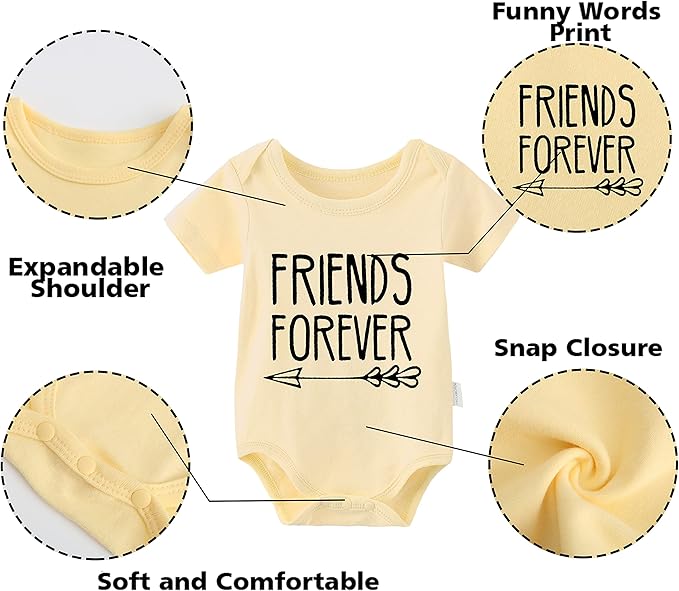 YSCULBUTOL Baby Twins Bodysuits Best Friends Forever Baby Clothes Set with Bibs Girl Outfit with hat
