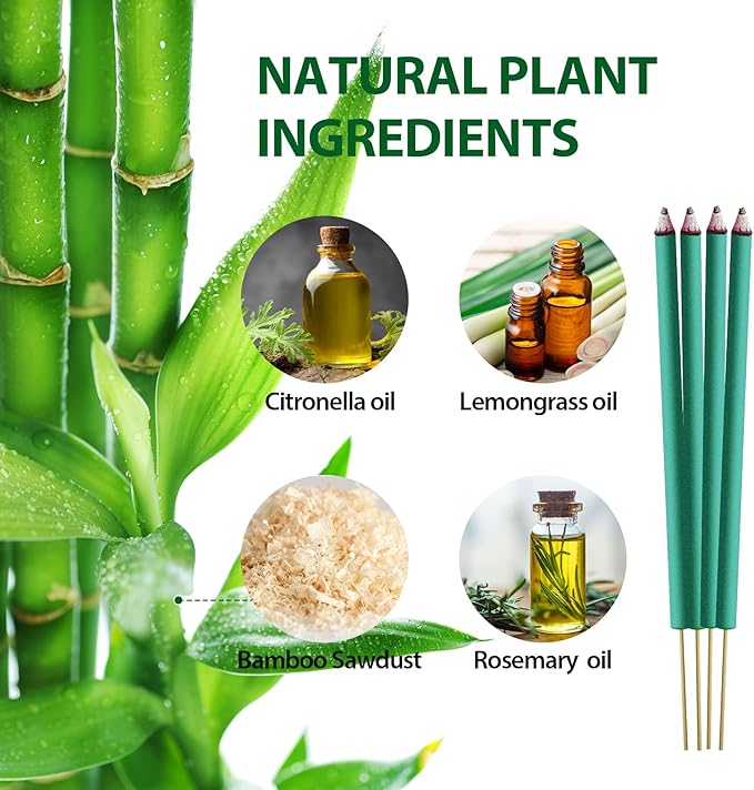 KICKOUTOR® Mosquito Repellent Outdoor Patio 12 PCS Natural Citronella Mosquito Incense Sticks DEET Free Mosquito Barrier Repeller for Backyard Travel Camping Indoor Gnat Mosquito Control