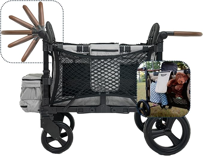 Keenz XC+ EVO - Luxury Comfort Stroller Wagon | Foldable 4 Passenger Quad Seater with Adjustable Canopy | Grey