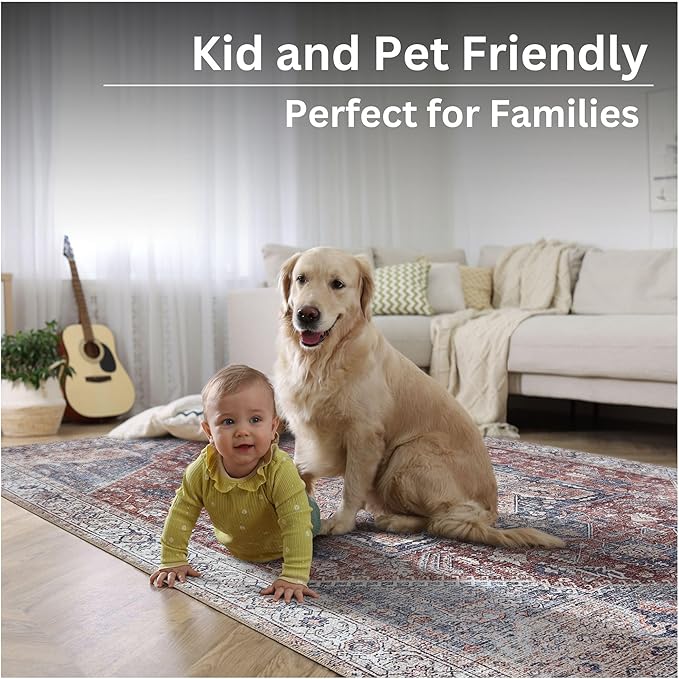 Bloom Rugs Washable Non-Slip 8' x 10' Rug - Red/Blue Traditional Medallion Area Rug for Living Room, Bedroom, Dining Room, and Kitchen - Exact Size: 8' x 10'