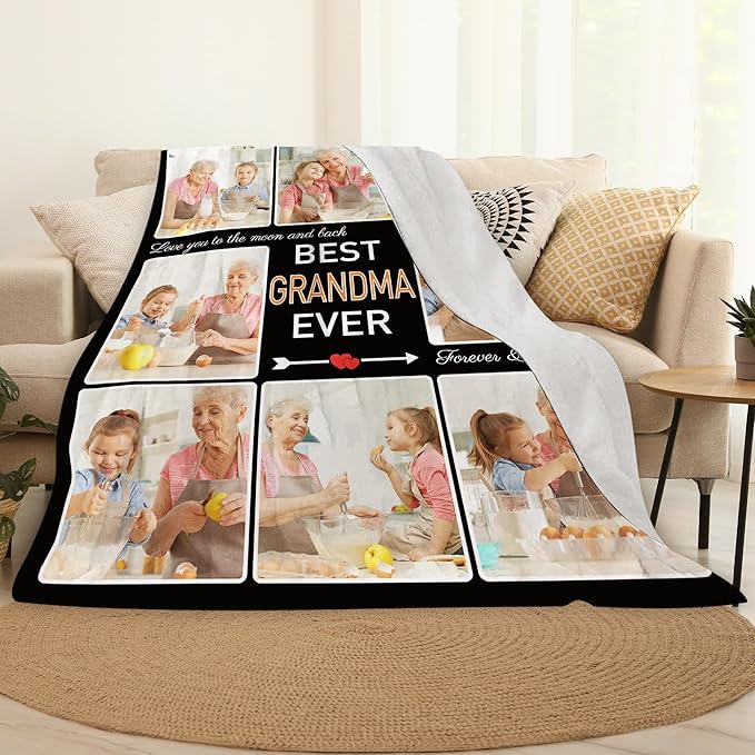 Personalized Blanket with Photo, Custom Picture Blanket for Grandma Gifts