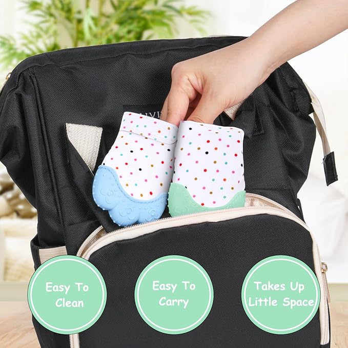 Vicloon 2Pack Silicone Teething Mitt, Soothing Infant Teething Mitten Pain Relief, Prevent Scratches Glove, Safe Silicone Teething Toys for 0-12 Months
