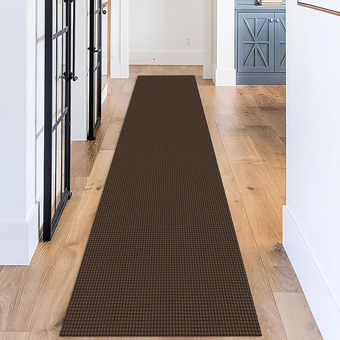 KOZYFLY Long Runners for Hallways 2.6x12 ft Washable Kitchen Runner Non Slip Rubber Backed Hallway Rugs Cotton Entryway Runner Rug Floor Carpet for Indoor Hall, Backdoor, Kitchen, Reddish Brown/Coffee