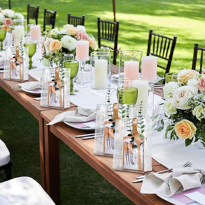 Baby Shower Prizes for Game Winners Bamboo Cheese Board Spoon Fork Butter Spreaders Plaid Towel Thank You Card and Gift Bags for Baby Shower Wedding Bridal Shower Favors (Bamboo, 2 Sets)