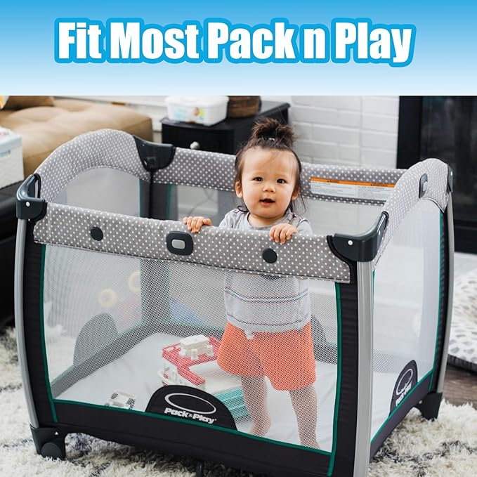 Mecc ecoh Pack and Play Mattresses, Cozy Breathable Cover Pack N Play Mattress, Reversible Cool Gel Memory Foam, Water Resistant Lining, Fit for Graco, Baby Trend, Pamo, Dream On Me Etc. 38"x26"