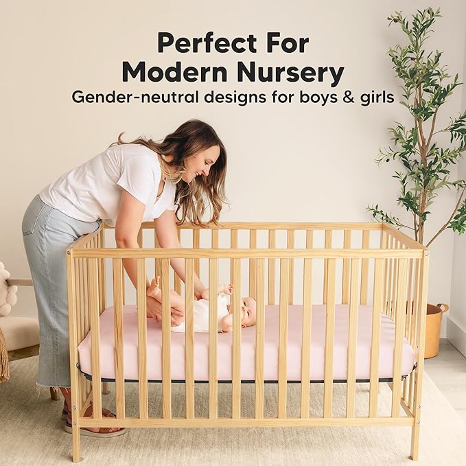 2-Pack Waterproof Crib Sheets for Girl, Boy - Organic Cotton 52X28 Fitted Crib Sheets Neutral,Crib Mattress Protector Sheets,Soft Toddler Bed Sheets,Washable Infant Fitted Baby Crib Sheets (Mist Rose)