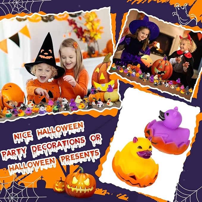 48Pcs Halloween Rubber Ducks in Bulk,Assorted Halloween Rubber Duckies Cruise Duckies for Ducking Reward Prize Gifts for Decor Trick or Treat Party Favors